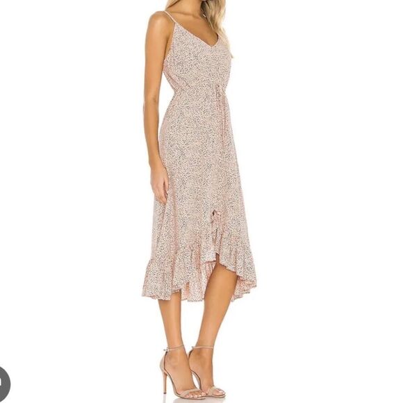 Rails Pink Midi Ruffle Dotted Spaghetti Dress Large Flirty Girlie - Picture 1 of 9